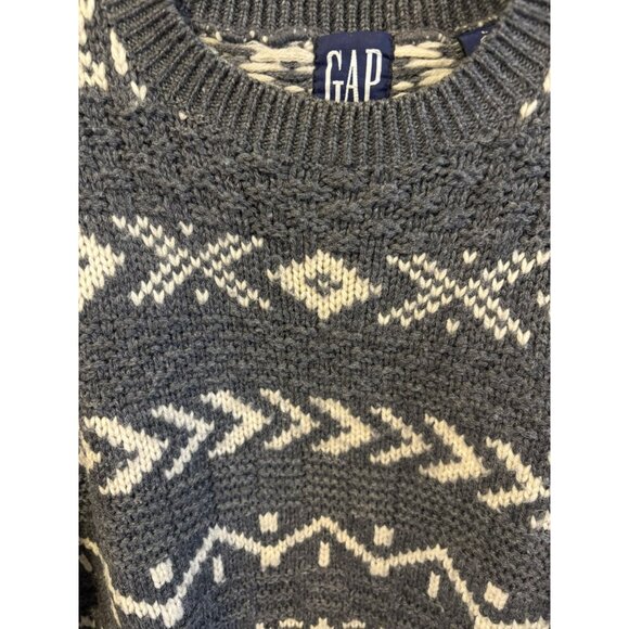 Vtg GAP Knit Wool Sweater Mens Large Gray White Geometric Pattern Y2K - Picture 2 of 8